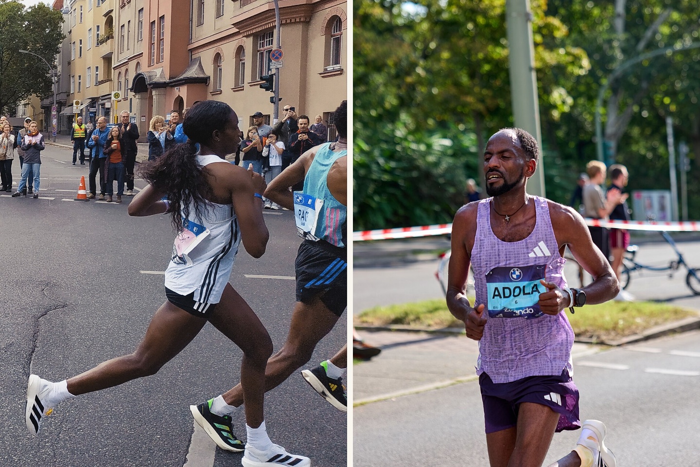 Tigst Assefa and Guye Adola racing on the streets of Berlin